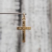 10K Small Cross w/ Flower Design Religious Pendant