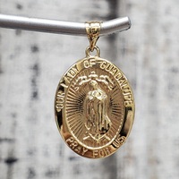 14K Virgin Mary / Our Lady of Guadalupe Pray For Us Oval Religious Pendant