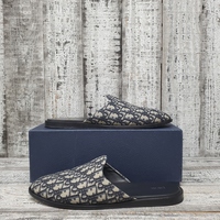 Dior Oblique slippers Shoes flat Sandals Canvas/Leather Navy Size 46