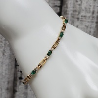 14K Oval Emerald Diamond Bracelet 