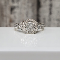 14K Trilliant Diamond twisted Shank Halo Ring