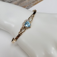 14K Diamond + Heart Shaped Blue Topaz Bangle Bracelet