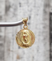 14K TriColor Virgin Mary / Guadalupe Religious Circle Pendant