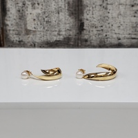10K Pearl Stud w/ J Hoop Dangle Earrings w/ Friction Backs