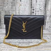  Saint Laurent Cassandre Envelope Chain Wallet Grain De Poudre Leather 