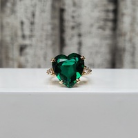 14K Large Green Heart Stone + Clear Stones