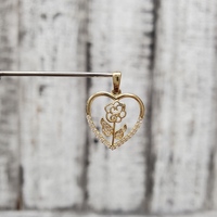 14K Flower and Heart CZ Pendant