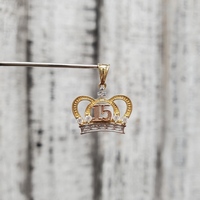 14K TriColor 15 Anos Crown CZ Pendant