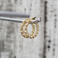 14K Bead Design Hoop Earrings