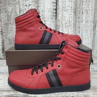 Gucci Viaggio GG Web Red Leather High-Top Sneakers Size 12