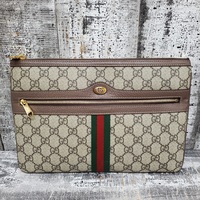 Gucci GG Supreme Monogram Large Ophidia Pouch Clutch Brown