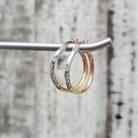 14K TriColor Fancy Cut Hoop Earrings