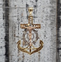 14K TriColor Crucifix Anchor Cross Jesus Religious Pendant