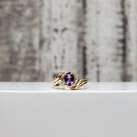 10K Oval Amethyst Diamond Ring