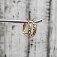 14K TriColor Fancy Double Hoop Earrings