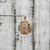 14K TriColor Virgin Mary / Guadalupe Religious Round Pendant