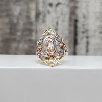 14K Tricolor Virgin Mary / Guadalupe Religious Ring w/ Flowers