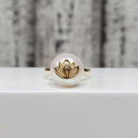 18K Lotus Flower Design Top + Pearl + Diamond Ring