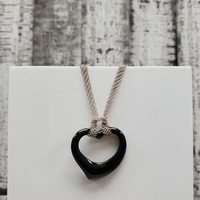 $1400 Tiffany & Co. Elsa Peretti Heart Black Jade Heart Pendant w/ Mesh Necklace