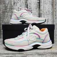 Chanel Wool Suede Calfskin CC Sneakers 37 Multicolor