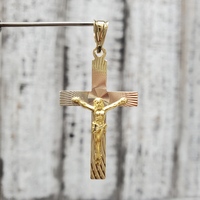 14K TriColor Crucifix Cross Jesus Religious Pendant