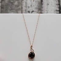 18.5" 10K Diamond Smokey Quartz Pendant Rope Link Necklace Set