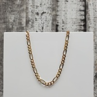 24" 14K TriColor Diamond Cut Figaro Link Necklace
