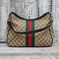 GUCCI MONOGRAM SHERRY LINE WEB HOBO BROWN BAG