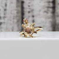 14K TriColor Turtle Ring w/ Synth Ruby Eyes