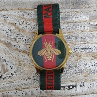 Gucci 126.4 Gold Tone Red Green Bee Watch 38mm