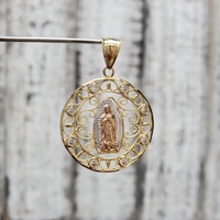 14K TriColor Virgin Mary / Guadalupe Religious Round Fancy Design Religious Pend