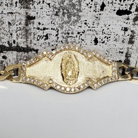 8.5" 10K Virgin Mary / Guadalupe ID Style CZ Religious Curb Link Bracelet 