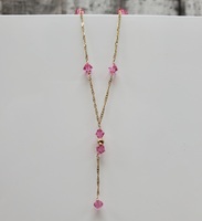 16.25" 14K Pink Stone Dangle Necklace