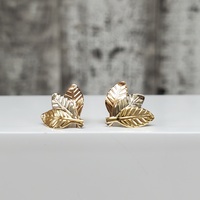 14K TriColor Leaf Design Earrings w/ Friction Backs