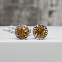 10K Citrine Halo Diamond Stud Earrings