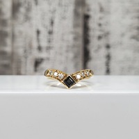 14K Diamond + Sapphire V-Shaped Band Ring