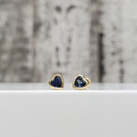 14K Heart Shaped Blue CZ Stud Earrings w/ Baby Screw Backs Earrings