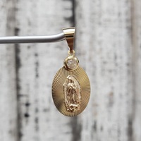 14K CZ Virgin Mary / Guadalupe Oval Pendant 