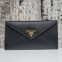 Prada Black Vitello Move Leather Long Envelope Wallet
