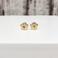 14K CZ Flower Design Baby Earrings