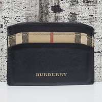 Burberry Calfskin Horseferry Check Izzy Card Case Black