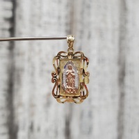 14K TriColor Virgin Mary / Guadalupe Rectangular Religious Pendant 