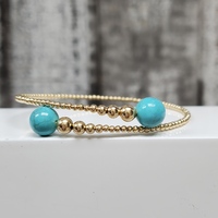 14K Bead Design Bangle w/ Turquoise Beads on Ends