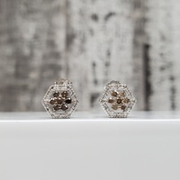 14K Brown/White Diamond Cluster Stud Earrings