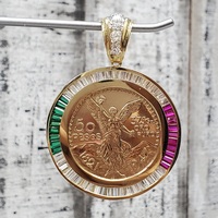 14K COPY Centenario Coin w/ Red White Green CZ Bezel Pendant 