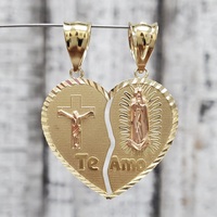 14K "Te Amo" Crucifix / Virgin Mary / Guadalupe Double Heart Pendant  