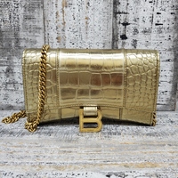 Balenciaga Metallic Calfskin Crocodile Gold Tone Bag