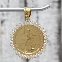 10K CZ Bezel COPY Liberty Gold Coin Pendant