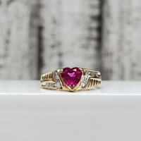 10K Synth Heart Ruby Diamond Ring