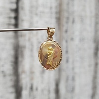 14K Tricolor San Judas / St. Jude Religious Oval Pendant